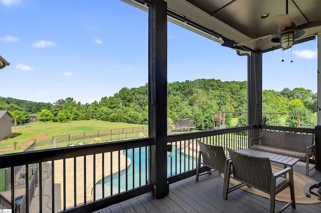 515 Herman Brooks Rd, Belton, SC 29627 - wooden terrace featuring a fenced backyard and a wooded view