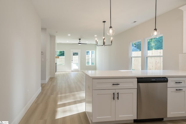 166 Dunbar St, Wellford, SC 29385 - kitchen featuring stainless steel dishwasher, open floor plan, light wood-style flooring, healthy amount of natural light, and recessed lighting