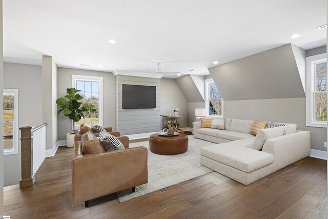 404 Odell St, Greenville, SC 29615 - living room featuring wood finished floors, healthy amount of natural light, recessed lighting, and vaulted ceiling