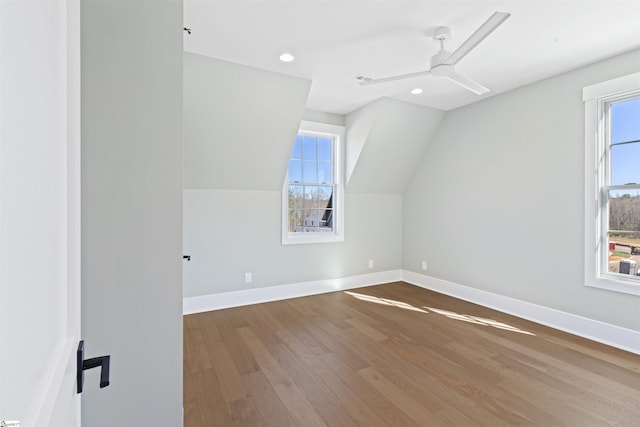 404 Odell St, Greenville, SC 29615 - additional living space featuring plenty of natural light, wood finished floors, recessed lighting, vaulted ceiling, and ceiling fan