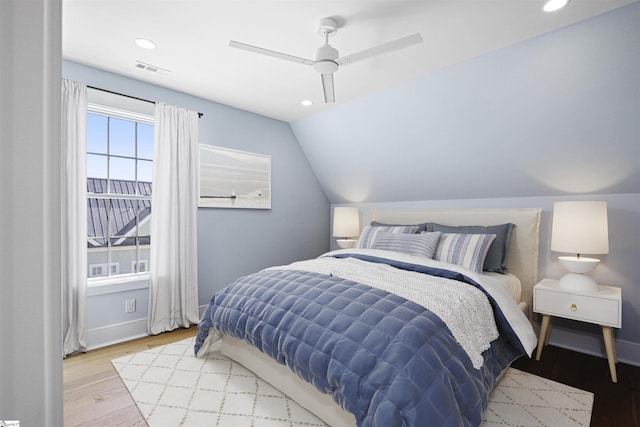 404 Odell St, Greenville, SC 29615 - bedroom featuring wood finished floors, recessed lighting, ceiling fan, and vaulted ceiling