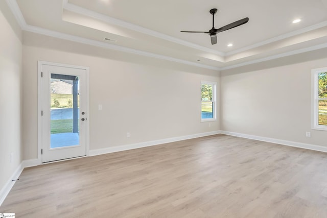 140 Mimosa Rd Lot 27, Inman, SC 29349 - unfurnished room with a tray ceiling, ceiling fan, light wood-style flooring, ornamental molding, and recessed lighting