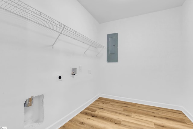 2 Melbourne Ln, Greenville, SC 29615 - laundry room with electric panel, electric dryer hookup, washer hookup, and light wood-type flooring