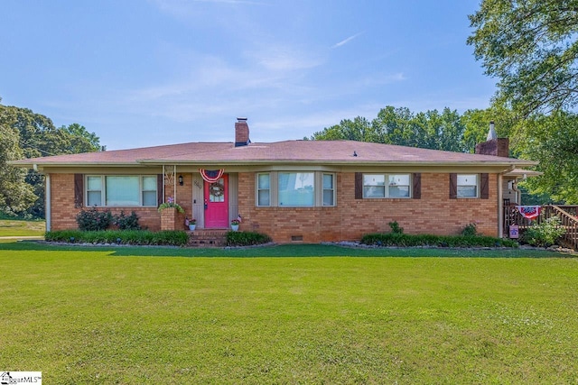 849 Harvey Rd, Greer, SC 29651 - single story home with a chimney, a front lawn, brick siding, and crawl space