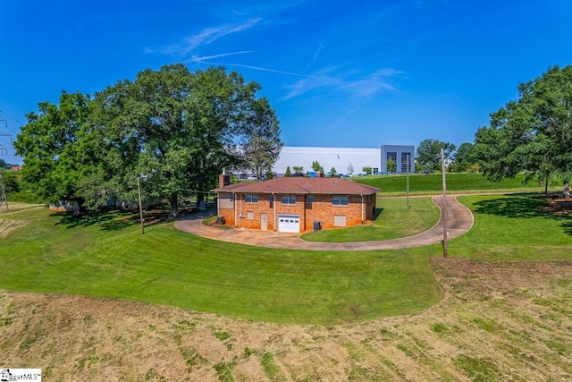 849 Harvey Rd, Greer, SC 29651 - back of house featuring a chimney, brick siding, a yard, and driveway