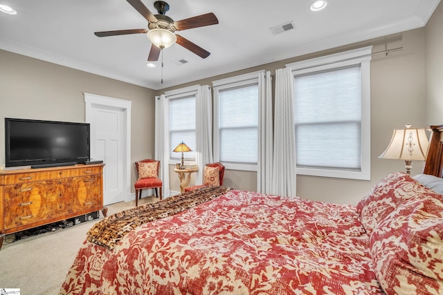101 Mares Head Pl, Taylors, SC 29687 - bedroom featuring carpet, recessed lighting, ceiling fan, and ornamental molding