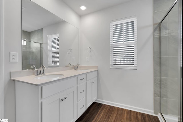 313 E Compass Way, Easley, SC 29640 - full bath with a stall shower, double vanity, and wood finished floors