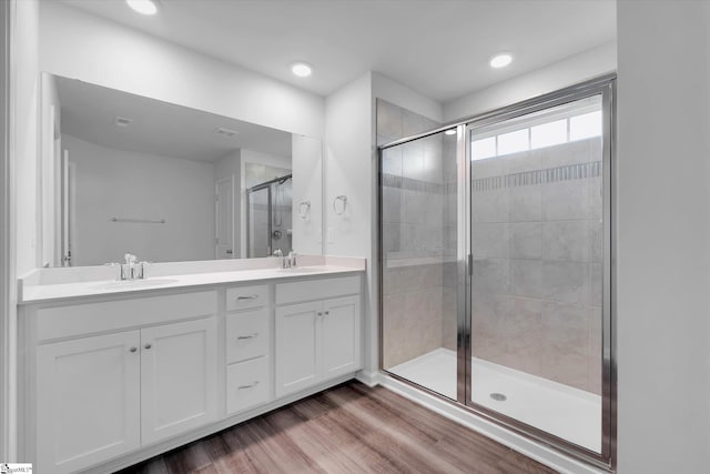 292 E Compass Way, Easley, SC 29640 - full bath with a shower stall, double vanity, wood finished floors, and recessed lighting