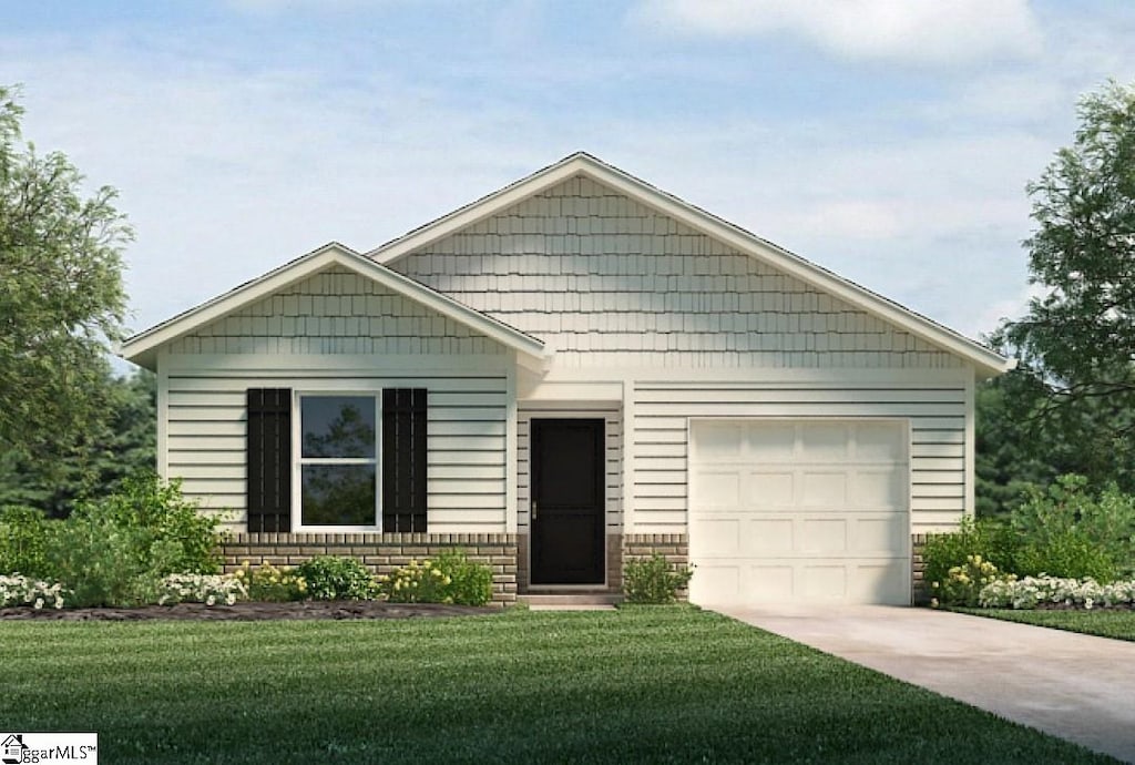 669 Evaleigh St, Woodruff, SC 29388 - view of front of property with driveway, an attached garage, and a front yard