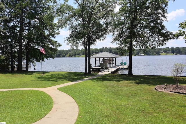 224 Seabright Cir, Cross Hill, SC 29332 - dock area with a water view and a lawn