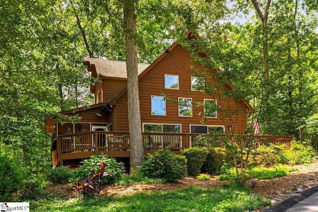 215 Serenity Bay Dr, Seneca, SC 29672 - rear view of house with a deck and log veneer siding