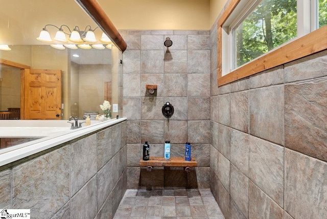 215 Serenity Bay Dr, Seneca, SC 29672 - bathroom featuring a walk in shower and tile walls