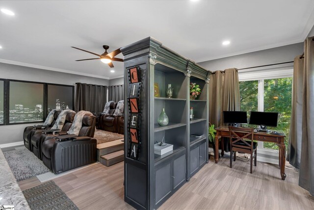 24 Lighthouse Way Dr, Salem, SC 29676 - office with ornamental molding, a ceiling fan, light wood-style floors, and recessed lighting
