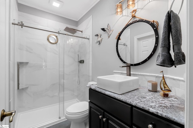 24 Lighthouse Way Dr, Salem, SC 29676 - full bathroom with vanity, a marble finish shower, and crown molding