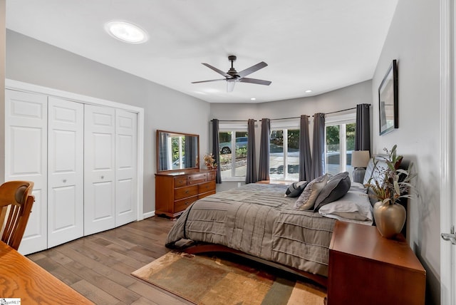 24 Lighthouse Way Dr, Salem, SC 29676 - bedroom with wood finished floors, a closet, ceiling fan, and recessed lighting