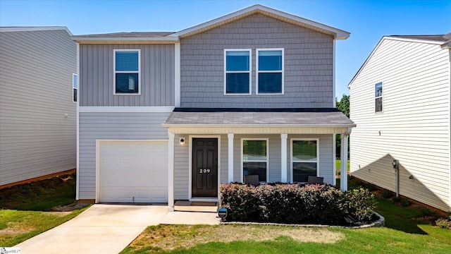 209 Long Grove Ln, Greer, SC 29650 - view of front of home featuring a porch, a garage, driveway, and roof with shingles