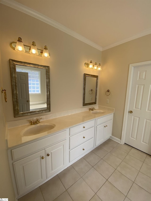 523 Meadowsweet Ln, Greenville, SC 29615 - full bathroom featuring ornamental molding, double vanity, and tile patterned floors