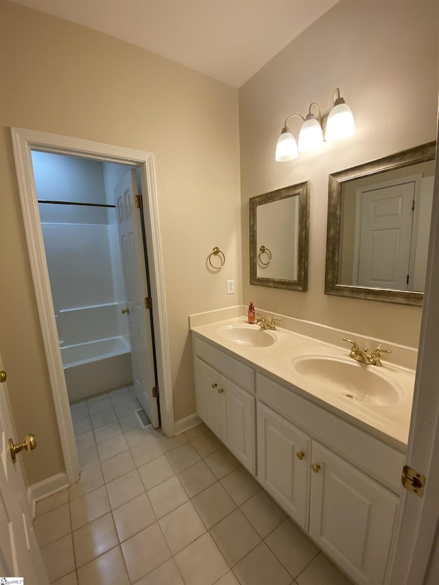 523 Meadowsweet Ln, Greenville, SC 29615 - bathroom with tile patterned floors, double vanity, and  shower combination