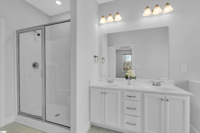 285 Foxbank Cir, Greer, SC 29651 - full bathroom with double vanity and a shower stall