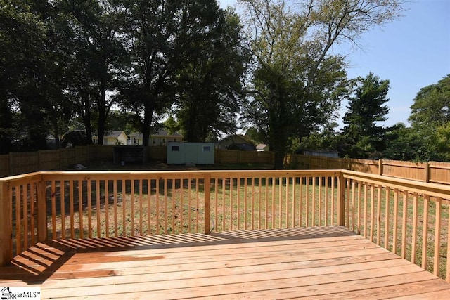 109 Mountain View Ave, Greer, SC 29650 - wooden terrace with a fenced backyard and a shed