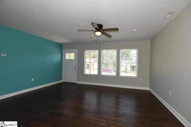 109 Mountain View Ave, Greer, SC 29650 - empty room featuring a ceiling fan and dark wood finished floors