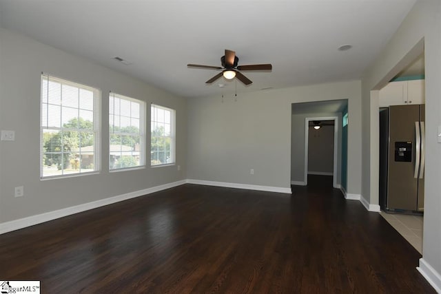 109 Mountain View Ave, Greer, SC 29650 - unfurnished living room featuring ceiling fan and dark wood-style flooring