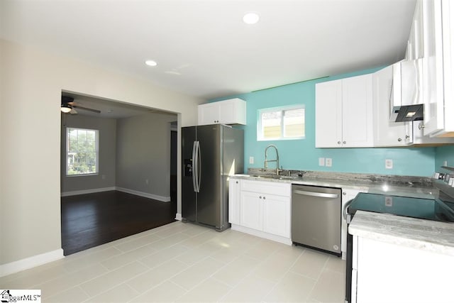 109 Mountain View Ave, Greer, SC 29650 - kitchen featuring dishwasher, fridge with ice dispenser, electric range, white cabinets, and a ceiling fan