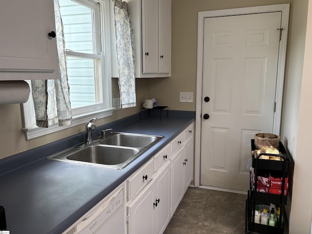 404 Frostbery Ct, Fountain Inn, SC 29644 - kitchen featuring white cabinets, white dishwasher, and dark countertops
