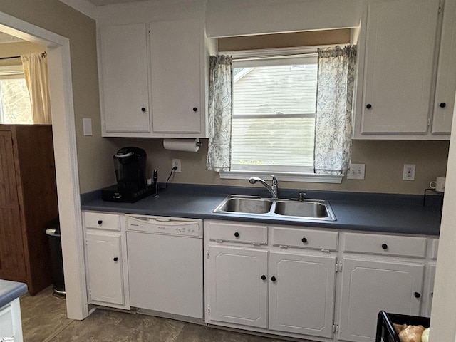 404 Frostbery Ct, Fountain Inn, SC 29644 - kitchen featuring dishwasher, white cabinets, and dark countertops