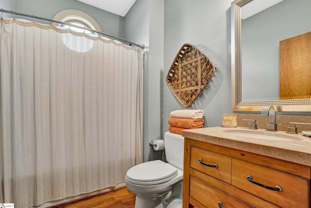 6 Avens Hill Dr, Greer, SC 29651 - bathroom featuring vanity, wood finished floors, and a shower with shower curtain