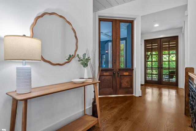337 Knox Campground Rd, Seneca, SC 29672 - foyer entrance with wood finished floors, recessed lighting, french doors, and lofted ceiling