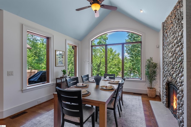 337 Knox Campground Rd, Seneca, SC 29672 - dining area with healthy amount of natural light, lofted ceiling, a ceiling fan, and wood finished floors