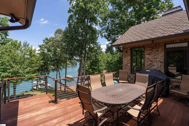 337 Knox Campground Rd, Seneca, SC 29672 - deck featuring a water view, outdoor dining space, a grill, and view of scattered trees