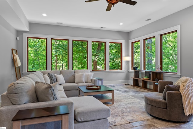 337 Knox Campground Rd, Seneca, SC 29672 - living room with a ceiling fan, recessed lighting, and stone finish floors