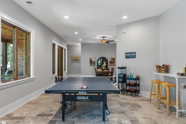 337 Knox Campground Rd, Seneca, SC 29672 - game room with light stone finish floors, recessed lighting, and a ceiling fan