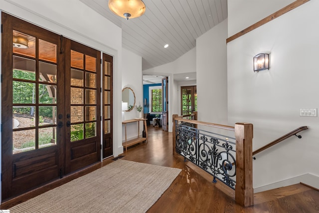 337 Knox Campground Rd, Seneca, SC 29672 - entryway featuring french doors, vaulted ceiling, wood finished floors, and recessed lighting