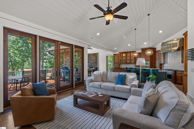 337 Knox Campground Rd, Seneca, SC 29672 - living room featuring healthy amount of natural light, wooden ceiling, french doors, vaulted ceiling, and recessed lighting