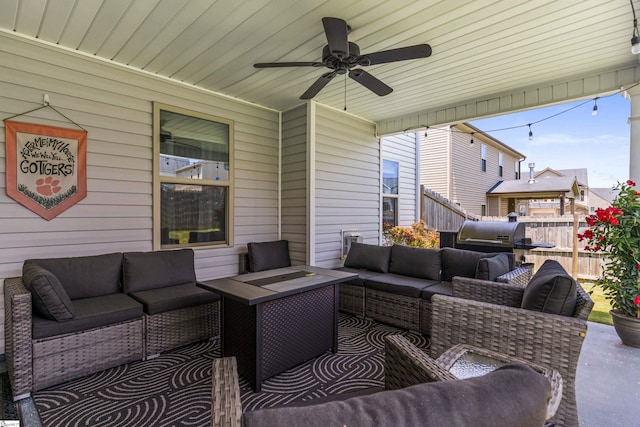 505 Jones Peak Dr, Simpsonville, SC 29681 - view of patio / terrace featuring an outdoor living space, a ceiling fan, and area for grilling