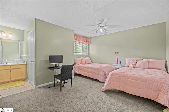 701 Loran Pointe Pointe, Seneca, SC 29672 - bedroom featuring light colored carpet, attic access, a textured ceiling, connected bathroom, and a ceiling fan