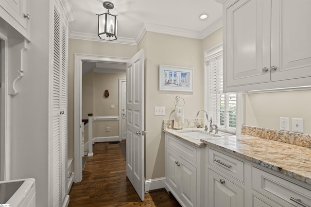 540 Crescent Ave, Greenville, SC 29601 - washroom with crown molding, dark wood-type flooring, and recessed lighting