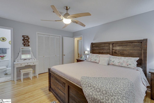103 Birchwood St, Easley, SC 29642 - bedroom with light wood-type flooring, a closet, and ceiling fan