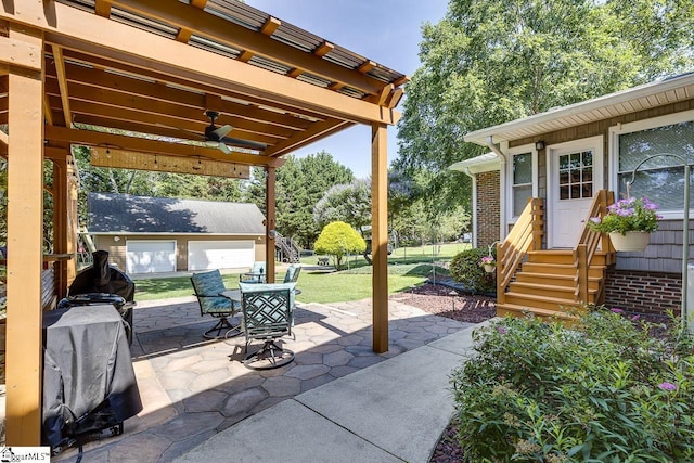 103 Birchwood St, Easley, SC 29642 - view of patio featuring entry steps, an outdoor structure, ceiling fan, and grilling area