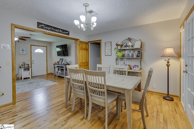 103 Birchwood St, Easley, SC 29642 - dining room featuring light wood-style floors, a textured ceiling, a chandelier, and ceiling fan
