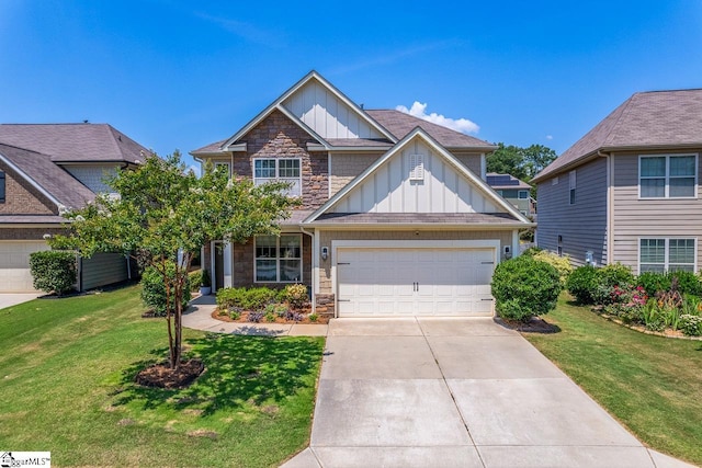 203 Redmont Ct, Simpsonville, SC 29680 - craftsman-style home with board and batten siding, stone siding, driveway, and a front yard