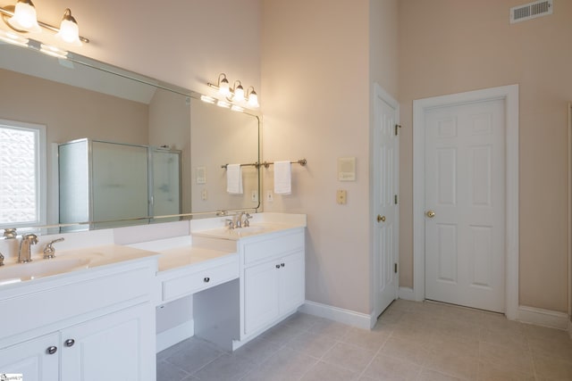 805 Carriage Hill Rd, Simpsonville, SC 29681 - full bath with double vanity, a shower with shower door, and tile patterned floors