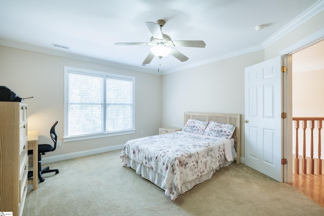 805 Carriage Hill Rd, Simpsonville, SC 29681 - bedroom with carpet floors, an office area, ornamental molding, and a ceiling fan