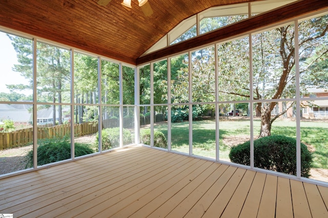805 Carriage Hill Rd, Simpsonville, SC 29681 - unfurnished sunroom with lofted ceiling, ceiling fan, and plenty of natural light