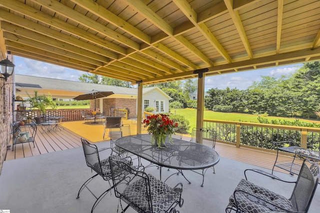 1 Redcliffe Rd, Greenville, SC 29615 - view of patio featuring outdoor dining space and a wooden deck