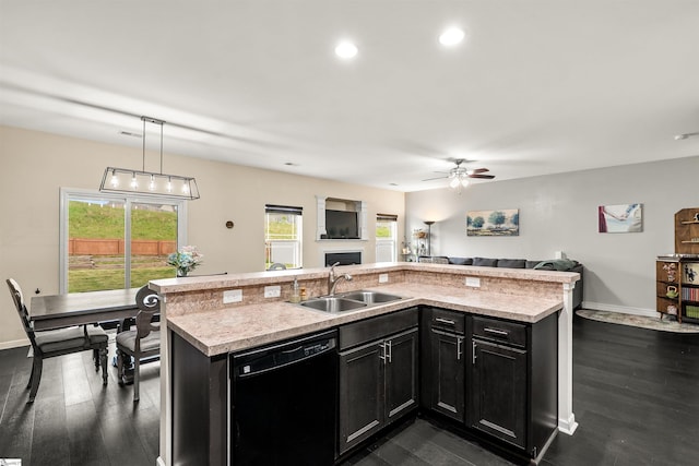 144 Caledonia Dr, Easley, SC 29642 - kitchen featuring black dishwasher, open floor plan, dark cabinetry, and recessed lighting