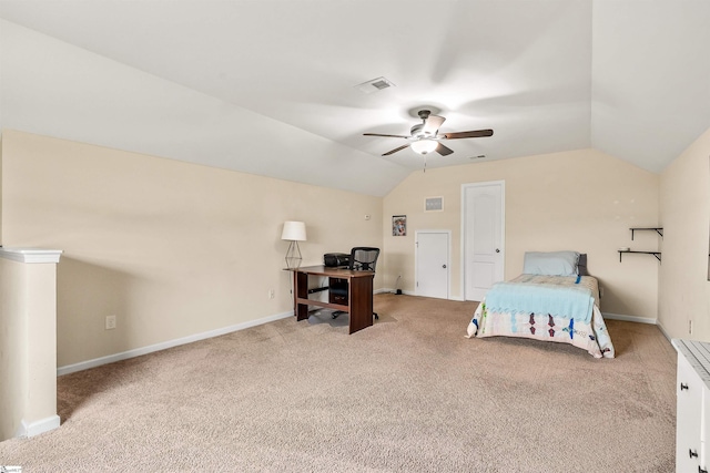 144 Caledonia Dr, Easley, SC 29642 - carpeted bedroom featuring lofted ceiling, ceiling fan, and a desk